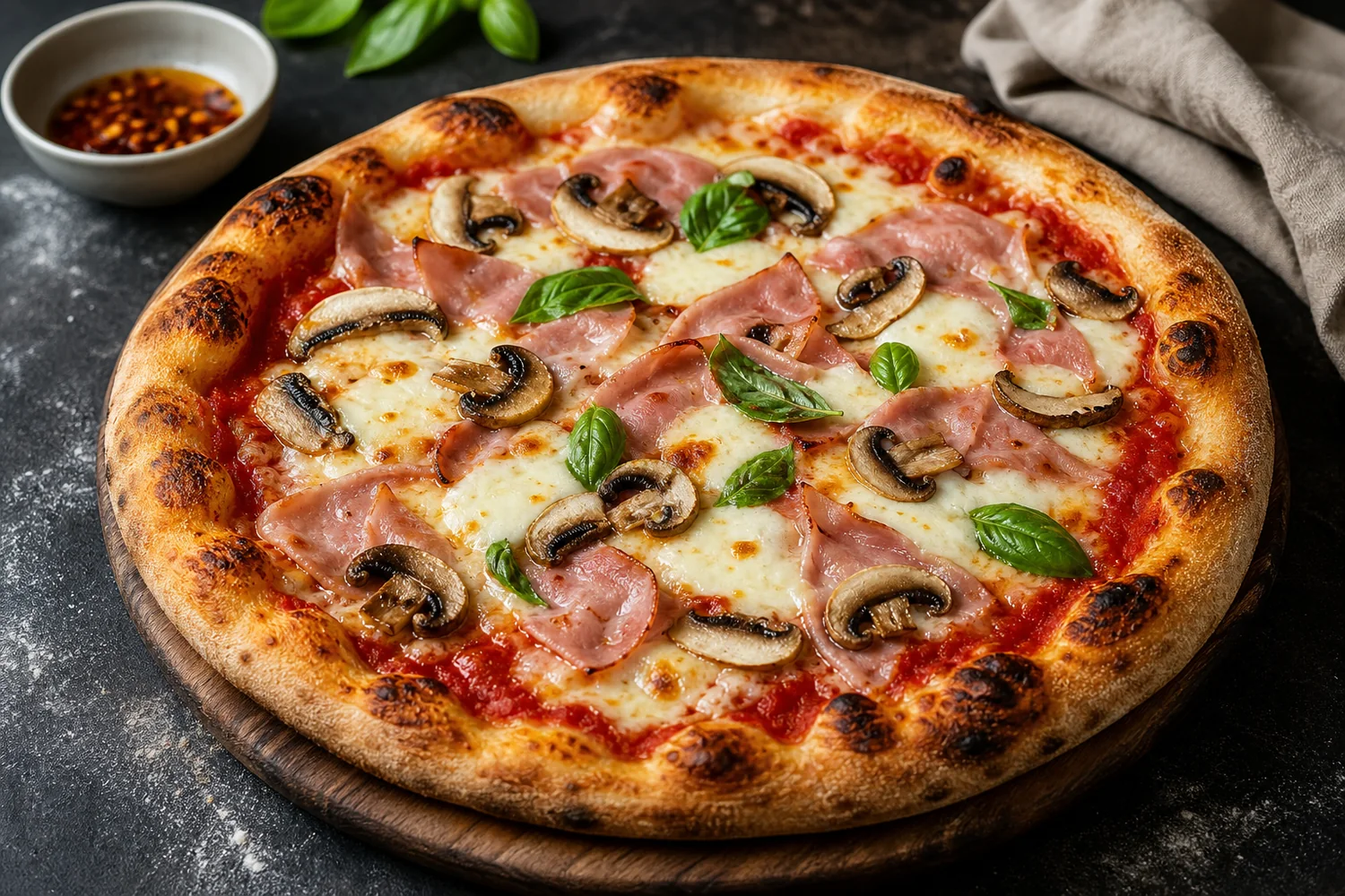 Pizza artisanale Regina au jambon et champignons